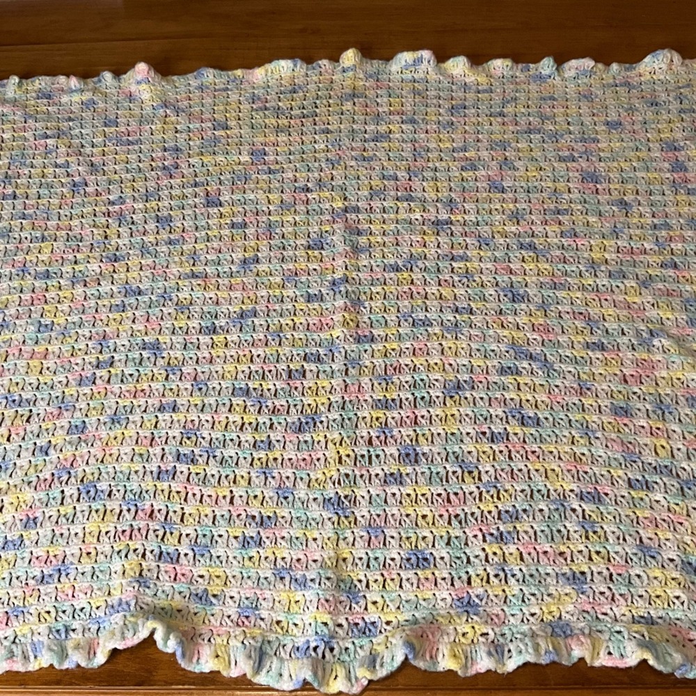 Handmade Baby Blanket Pastel‎ Multi Color Crochet Heirloom Gramma Made